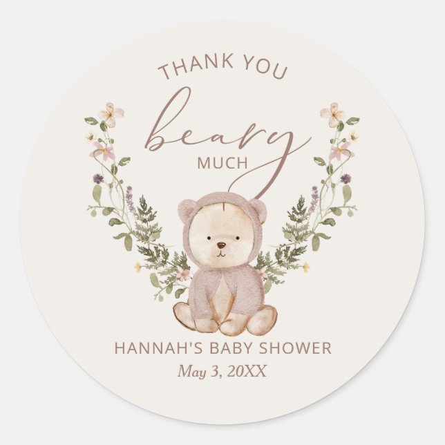 Teddy Bear Baby Shower Favor Classic Round Sticker (Front)