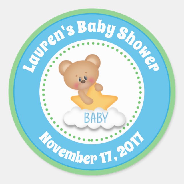 Teddy Bear Baby Shower Favor Stickers Baby Bear (Front)