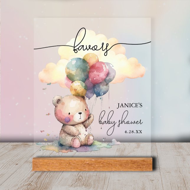 Teddy Bear Baby Shower Favors Acrylic Sign (Teddy Bear Baby Shower Favors Tabletop Acrylic Sign)