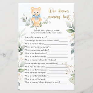 Teddy Bear Baby Shower Game Who Knows Mommy Best