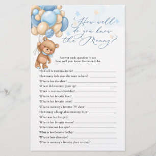 Teddy Bear Baby Shower Game Who Knows Mommy Best