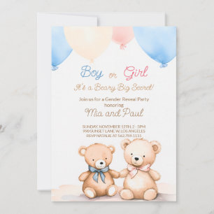 Teddy Bear Baby Shower Gender Reveal Invitation