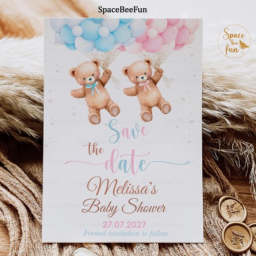 Teddy bear Baby Shower Gender Reveal Save the date Invitation