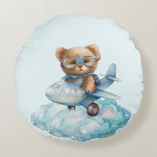 Teddy Bear Baby Shower Gift Boy Blue Bear Round Pillow