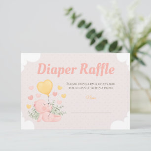 Teddy Bear Baby Shower Girl Diaper Raffle Card