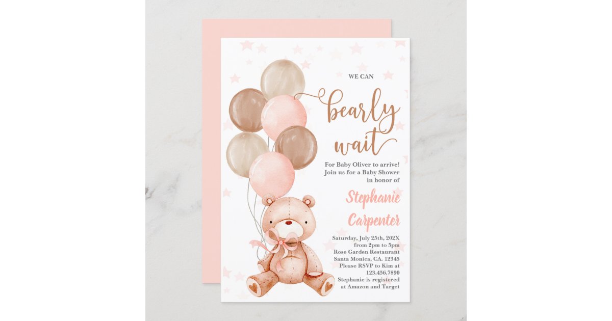 Teddy Bear Baby Shower Girl Invitation 