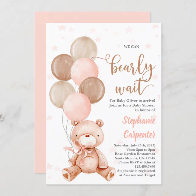 Teddy Bear Baby shower girl Invitation | Zazzle