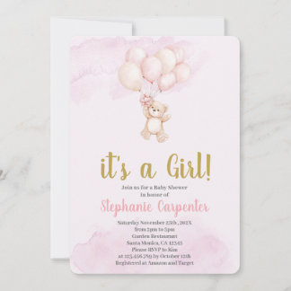 Teddy bear baby Shower Girl Invitation