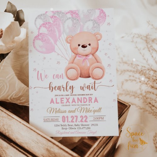 Teddy Bear Baby Shower Girl  Invitation