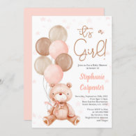 Teddy Bear Baby shower girl Invitation