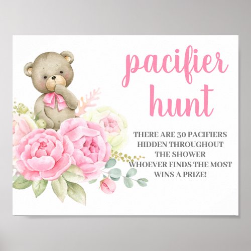 Teddy Bear Baby Shower Girl Pacifier Hunt sign