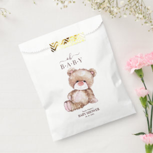 Teddy Bear Baby Shower, Girl Pink Bear Baby Shower Favor Bag