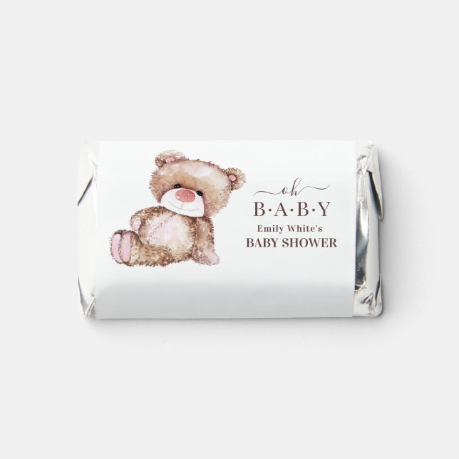 Teddy Bear Baby Shower, Girl Pink Bear Baby Shower Hershey's Miniatures (Front)
