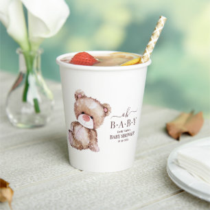 Teddy Bear Baby Shower, Girl Pink Bear Baby Shower Paper Cups