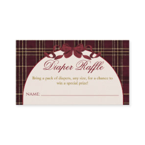 Teddy Bear Baby Shower Girl Plaid Bow Diaper Enclosure Card