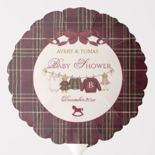Teddy Bear Baby Shower Girl Plaid Burgundy Bow  Balloon