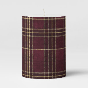 Teddy Bear Baby Shower Girl Plaid Burgundy Bow Pillar Candle