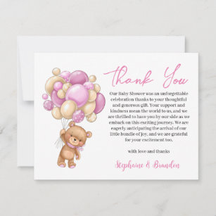 Teddy Bear baby Shower Girl thank you Holiday Card
