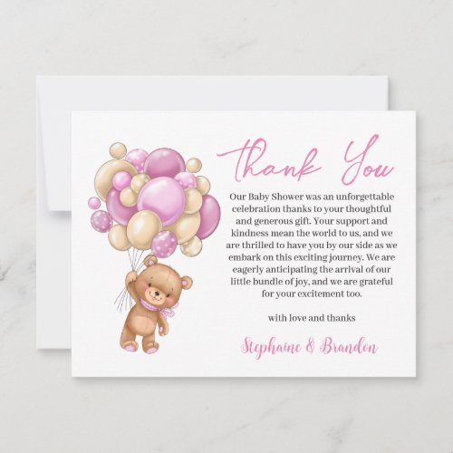 Teddy Bear baby Shower Girl thank you Holiday Card