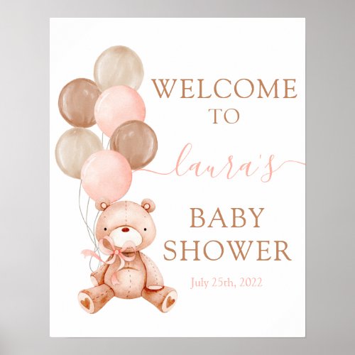 Teddy Bear Baby Shower Girl Welcome sign