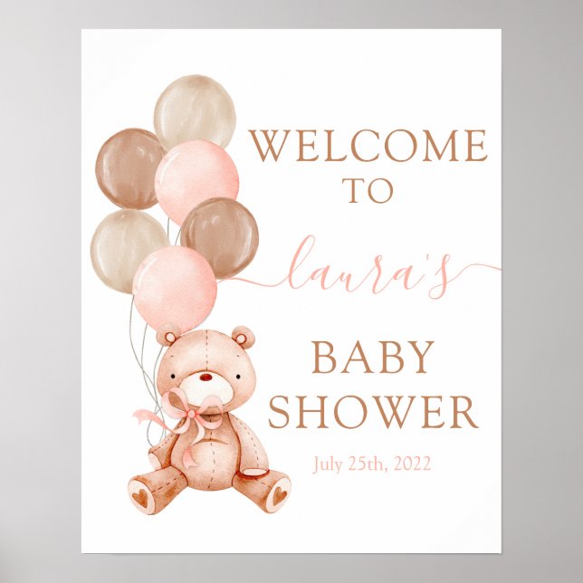 Teddy Bear Baby Shower Girl Welcome sign (Front)
