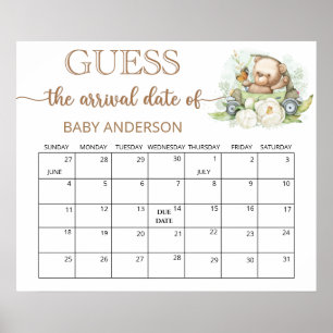 Teddy Bear Baby Shower Guess Due Date Calendar  Poster