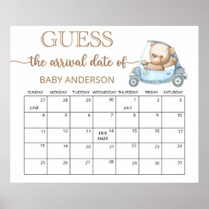 Teddy Bear Baby Shower Guess Due Date Calendar Poster