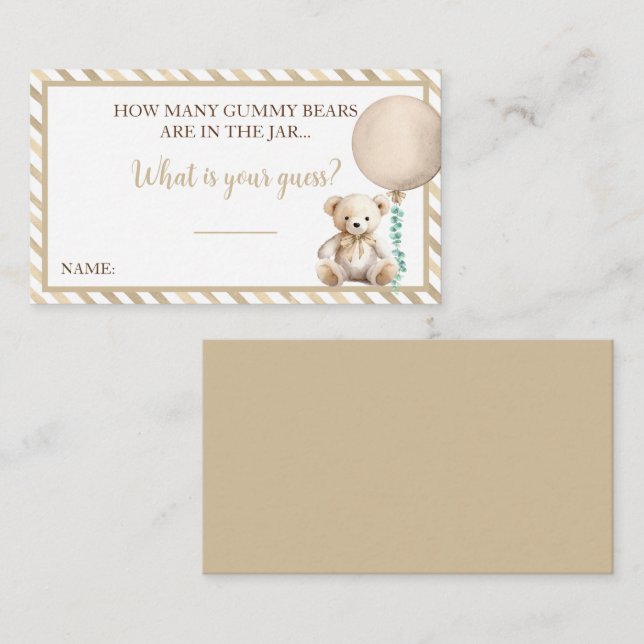 Teddy Bear Baby Shower Guessing Game Card (Front/Back)