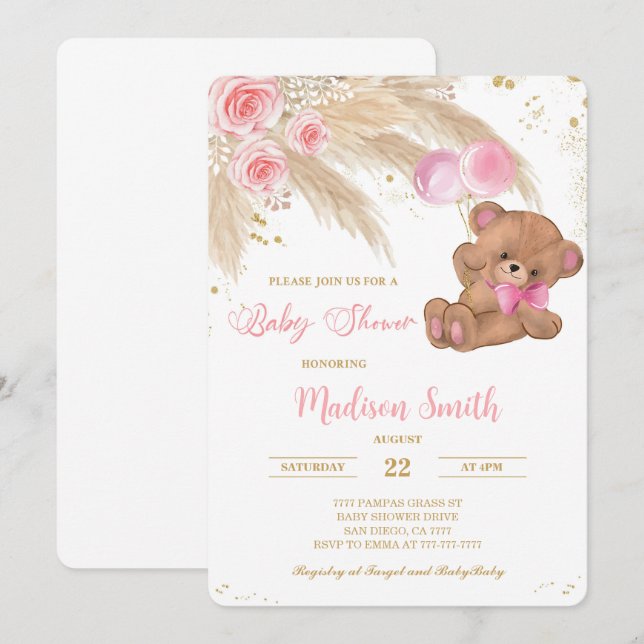 Teddy Bear Baby Shower Invitation (Front/Back)