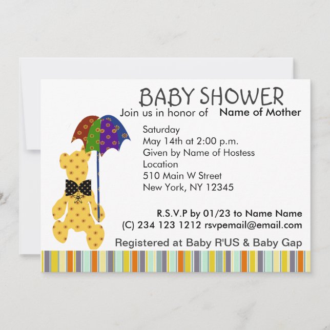 Teddy Bear Baby Shower Invitation (Front)