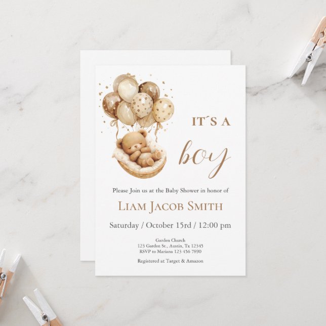 Teddy Bear Baby Shower Invitation (Front/Back In Situ)