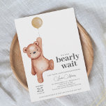 Teddy Bear Baby Shower Invitation<br><div class="desc">A gender neutral baby shower "we can bearly wait" invitation featuring a teddy bear and beige balloon. Matching items available in the Teddy Bear Baby Shower Theme collection.</div>