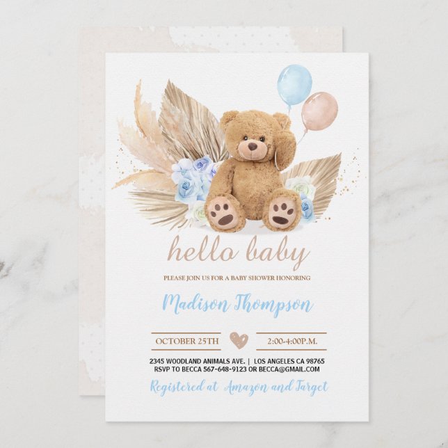 Teddy Bear Baby Shower Invitation (Front/Back)