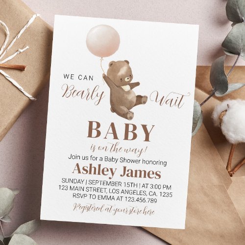 Teddy Bear Baby Shower Invitation Bear Balloon