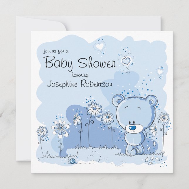 Teddy Bear Baby Shower Invitation - Blue (Front)