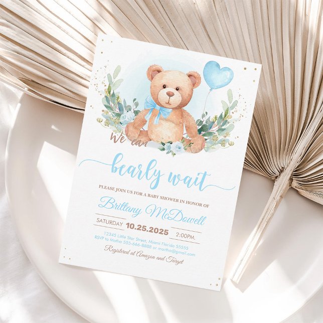 Teddy Bear Baby Shower Invitation | Blue & Brown (Creator Uploaded)