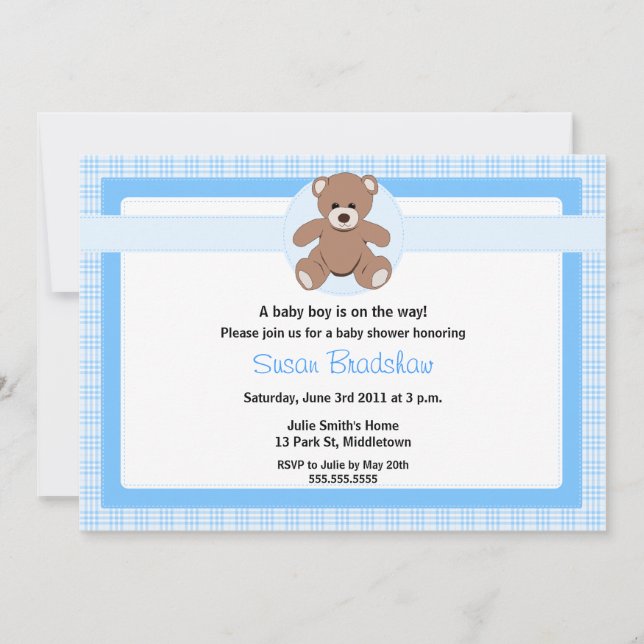 Teddy Bear Baby Shower Invitation - Boy (Front)