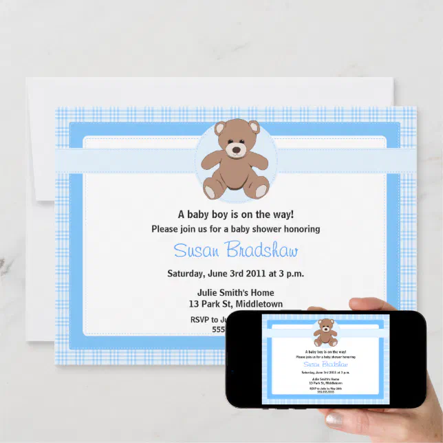 Teddy Bear Baby Shower Invitation - Boy | Zazzle