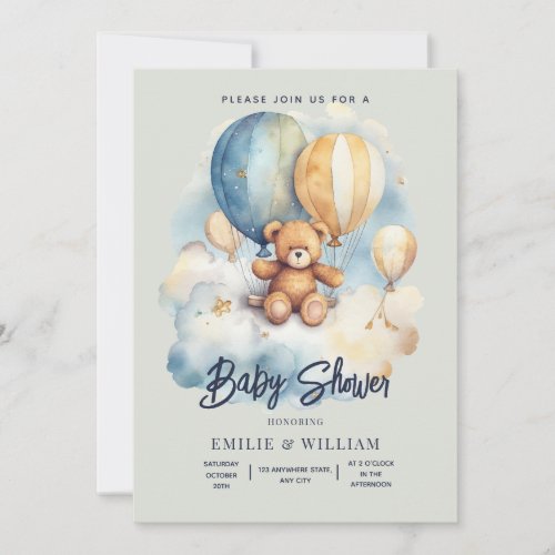 Teddy Bear Baby Shower Invitation Can Bearly Wait 