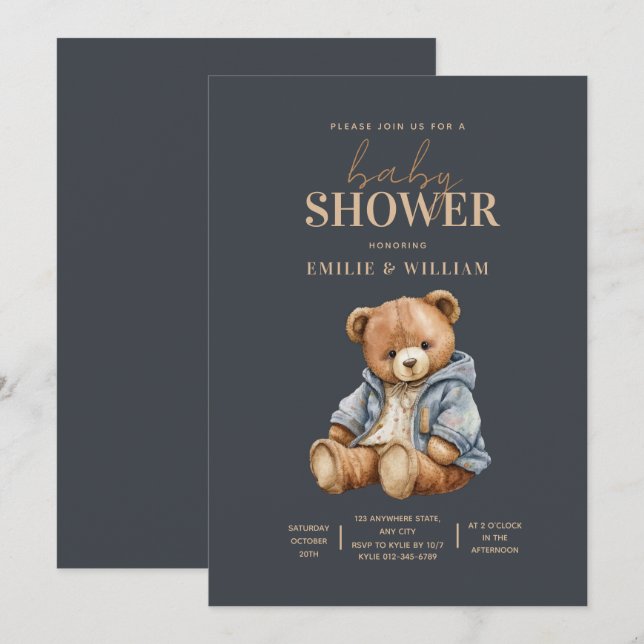 Teddy Bear Baby Shower Invitation Can Bearly Wait  (Front/Back)