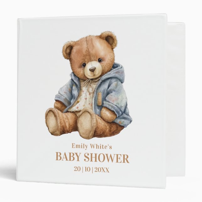 Teddy Bear Baby Shower Invitation Can Bearly Wait  3 Ring Binder (Front/Inside)