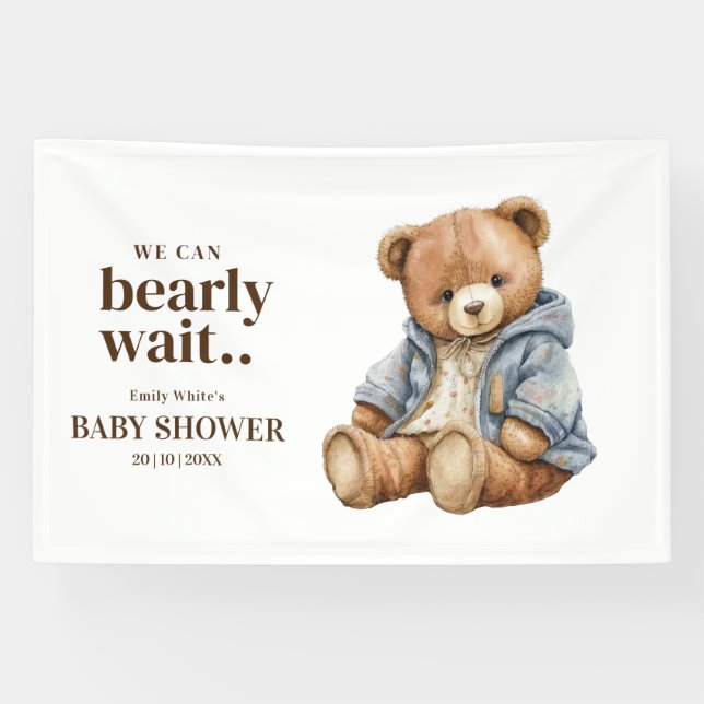Teddy Bear Baby Shower Invitation, Can Bearly Wait Banner (Horizontal)