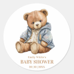 Teddy Bear Baby Shower Invitation Can Bearly Wait Classic Round Sticker