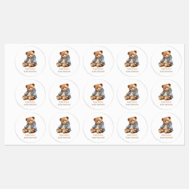 Teddy Bear Baby Shower Invitation Can Bearly Wait  Labels (Sheet)