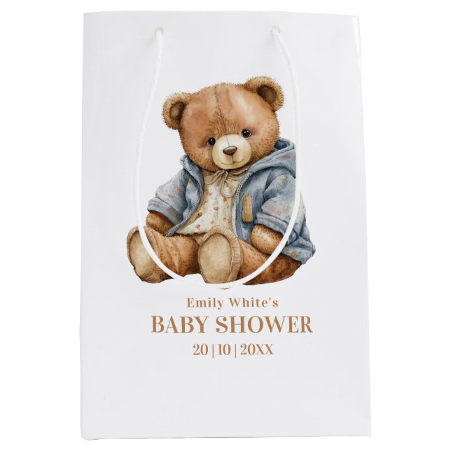 Teddy Bear Baby Shower Invitation Can Bearly Wait  Medium Gift Bag (Front)