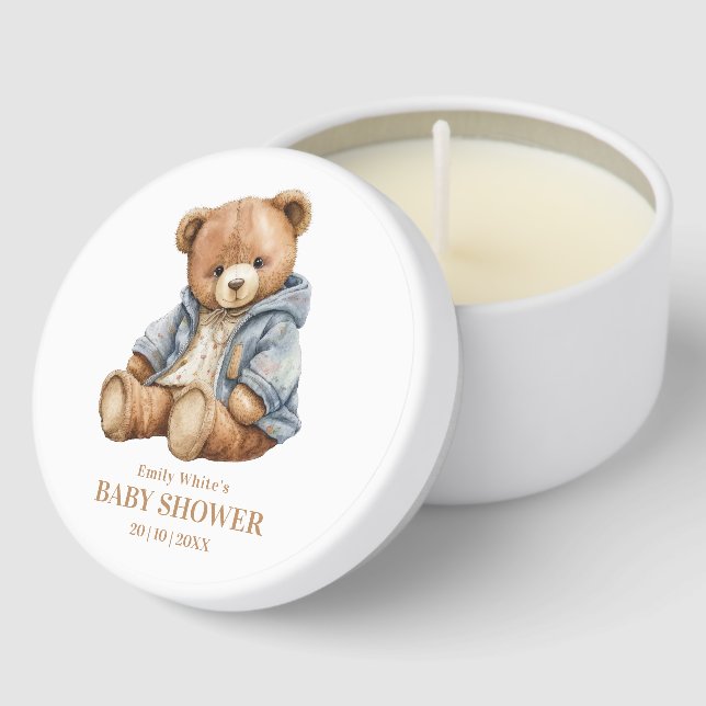 Teddy Bear Baby Shower Invitation Can Bearly Wait  Mini Candle Favors (Corner)