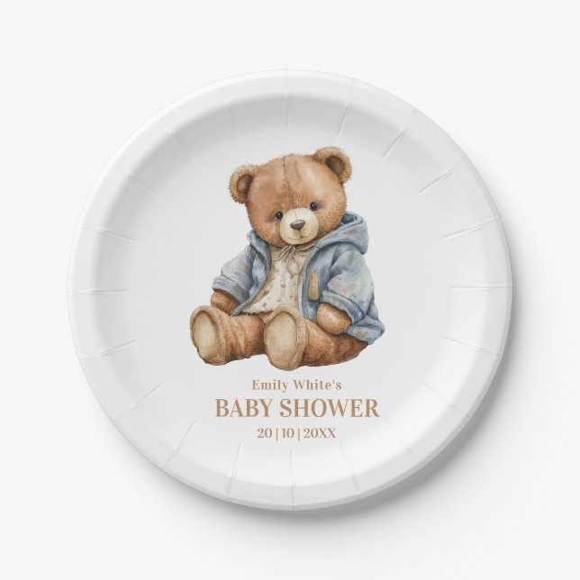 Teddy Bear Baby Shower Invitation Can Bearly Wait  Paper Plates (Front)