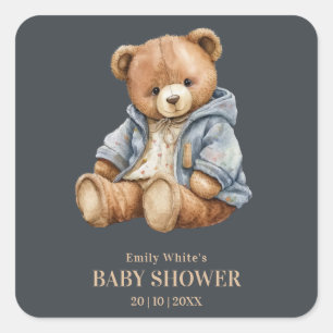 Teddy Bear Baby Shower Invitation Can Bearly Wait Square Sticker
