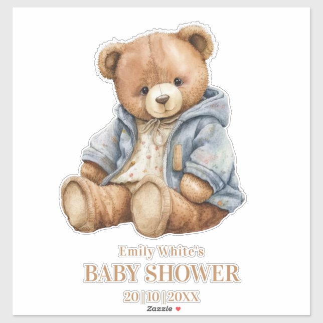 Teddy Bear Baby Shower Invitation Can Bearly Wait  Sticker (Sheet)