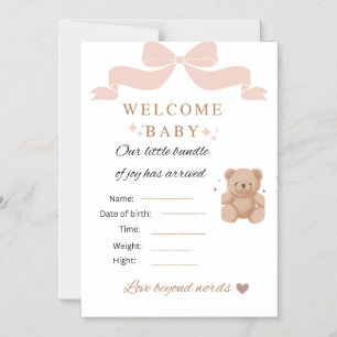 Teddy Bear Baby Shower Invitation Card   Welcome 